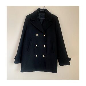 MANGO MNG Double Breasted Italian Wool Coat Black/Gold Sz M